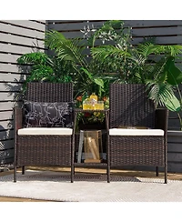 Sugift Rattan Patio Conversation Set Cushioned with Glass Table