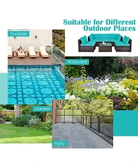Gymax 6PCS Rattan Outdoor Sectional Sofa Set Patio Furniture Set w/ Turquoise Cushions
