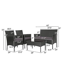 Gymax 4PCS Outdoor Furniture Set Patio Rattan Conversation Set w/ Grey & Off White Cushion