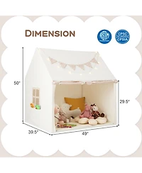 Slickblue Kids Play Tent Large Playhouse with Padded Mat and 2 Breathable Windows-Beige
