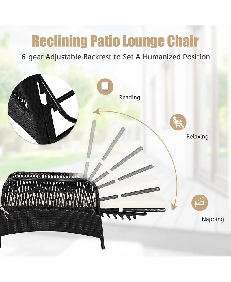 Gymax Set of 2 Adjustable Patio Rattan Lounge Chair Chaise Recliner w/ Cushion & Pillow