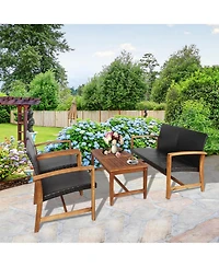 Gymax 8PCS Patio Conversation Set Outdoor Furniture Set w/ Acacia Wood Frame