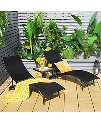 Inolait 2 Pieces Patio Folding and Stackable Chaise Lounge Chair with 5-Position Adjustment