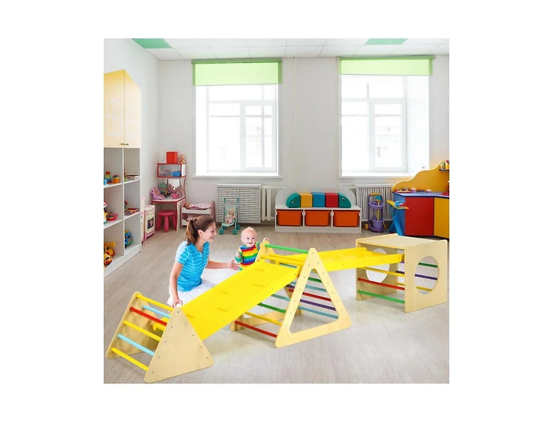 Slickblue Toddler 5 in 1 Triangle Climber Play Gym Set with 2 Ramps