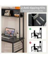 Costway L-shaped Desk with Power Outlet Large Corner Converts to 2-Person Long Rustic