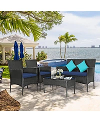 8PCS Patio Rattan Furniture Set Cushioned Sofa Coffee Table Backyard Porch Red