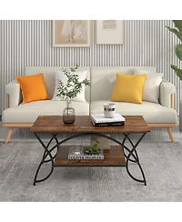 2-Tier Industrial Coffee Table Rectangular Cocktail with Storage Shelf