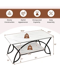 2-Tier Industrial Coffee Table Rectangular Cocktail with Storage Shelf