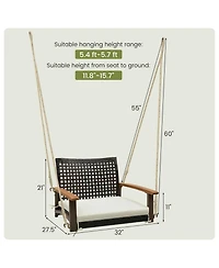 Costway Outdoor Single Swing Chair Bench 1-Person Rattan Porch Swing with Cushion