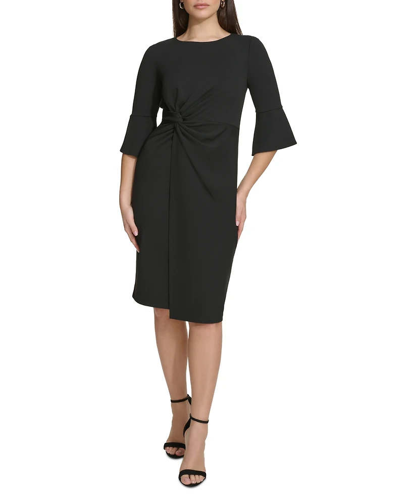 Women's Twist-Front Sheath Dress with Bell Sleeves