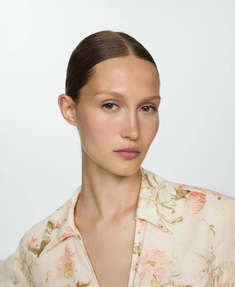 Mango Women's Floral Linen-Blend Blouse