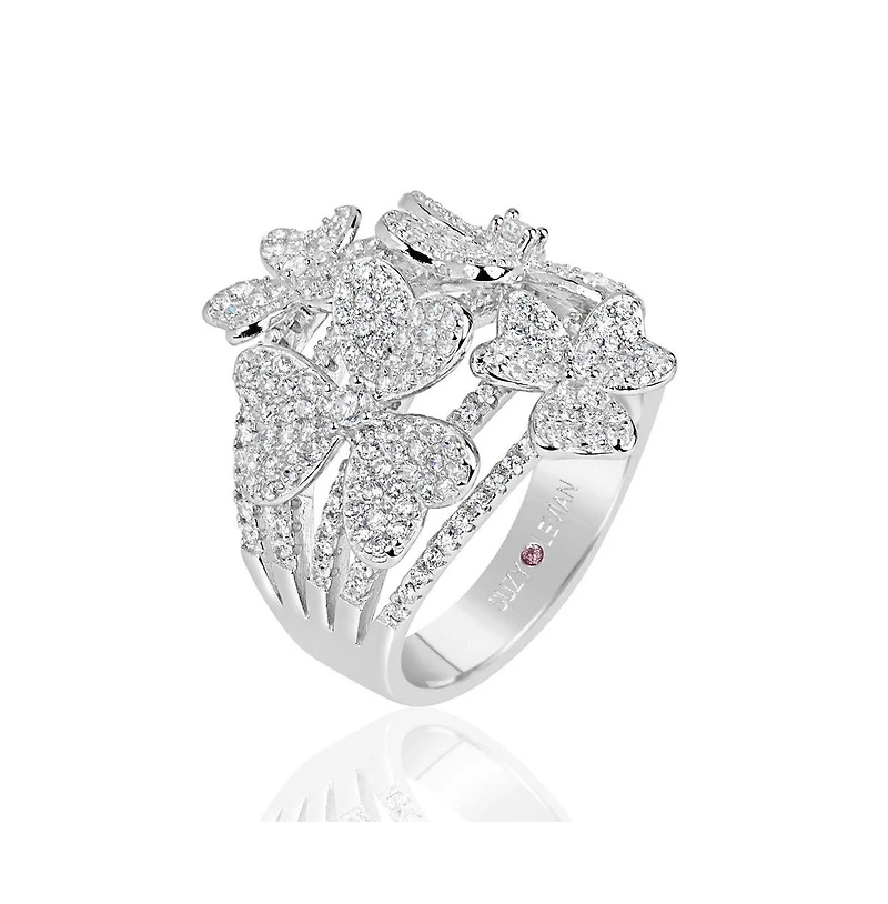 Suzy Levian Sterling Silver Cubic Zirconia Multi Flower Ring