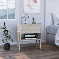 Streamdale Joy Nightstand, Four Legs, One Open Shelf, One Drawer - Light Gray