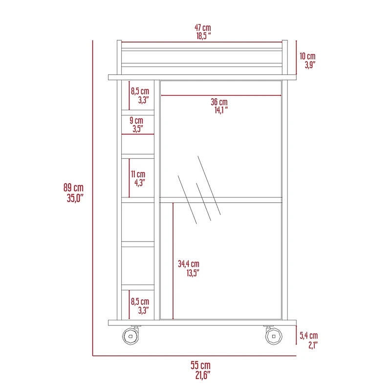 Streamdale Savannah 6-Bottle 3-Shelf Bar Cart White