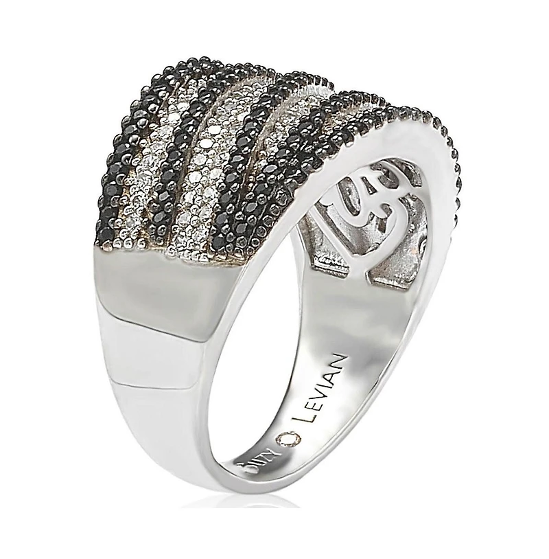 Suzy Levian Sterling Silver Cubic Zirconia Pave White & Black Wrap Ring