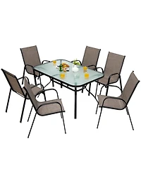 6 Pieces Patio Stackable Dining Chairs with Curved Armrests and Breathable Fabric