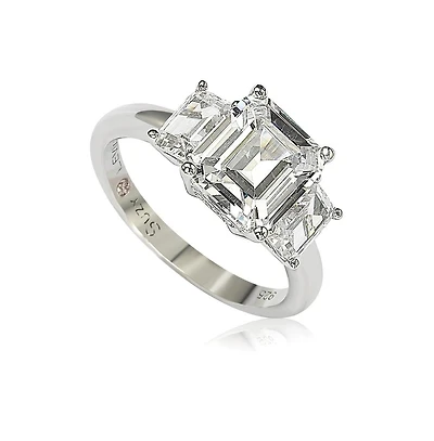 Suzy Levian New York Sterling Silver Cubic Zirconia Emerald Cut 3.50cttw 3-Stone Engagement Ring