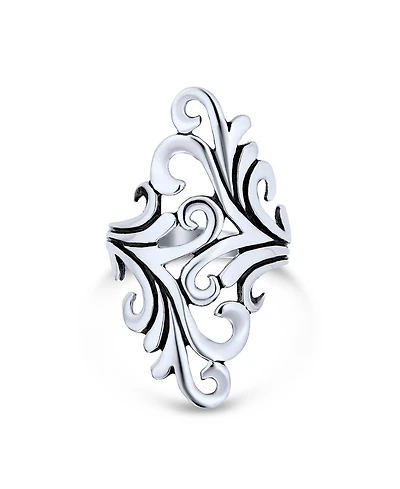 Bling Jewelry Nature Swirl Leaf Vine Wrap Bypass Full Finger Armor Statement Ring Oxidized Sterling Silver