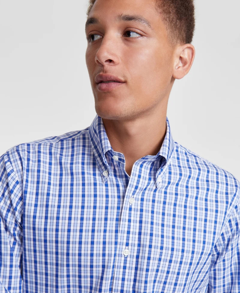 B by Brooks Brothers Men's Regular-Fit Check Pinpoint Dress Shirt