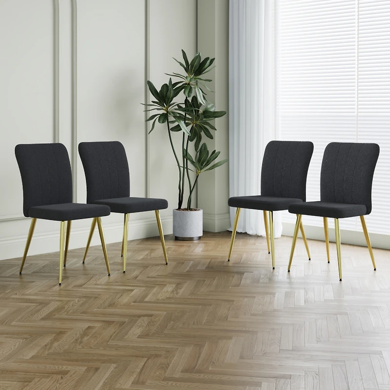 Black Teddy Wool Dining Chairs with Goldplated Legs (Set of 4)