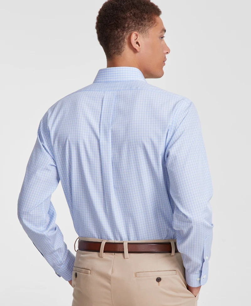 Men's Regular-Fit Non-Iron Spread Collar Check Broadcloth Dress Shirt