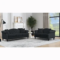 Streamdale Black Velvet 3-Seater Sofa with Rolled Arms & Nailhead