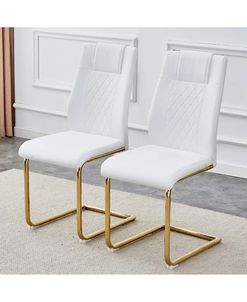 Streamdale Furniture 4 Modern Golden Leg Cushioned Chairs, White+Pu