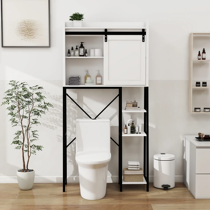 Barn Door Over-The-Toilet Cabinet with Adjustable Shelves