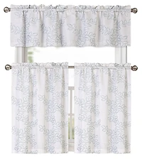 Kate Aurora Shabby Living Brielle Complete 3 Piece Embroidered Floral Cafe Kitchen Curtain Tier & Valance Set