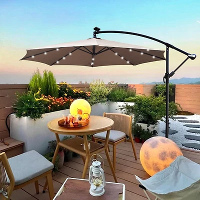 Streamdale 10ft Led Solar Patio Umbrella with Crank and Cross Base