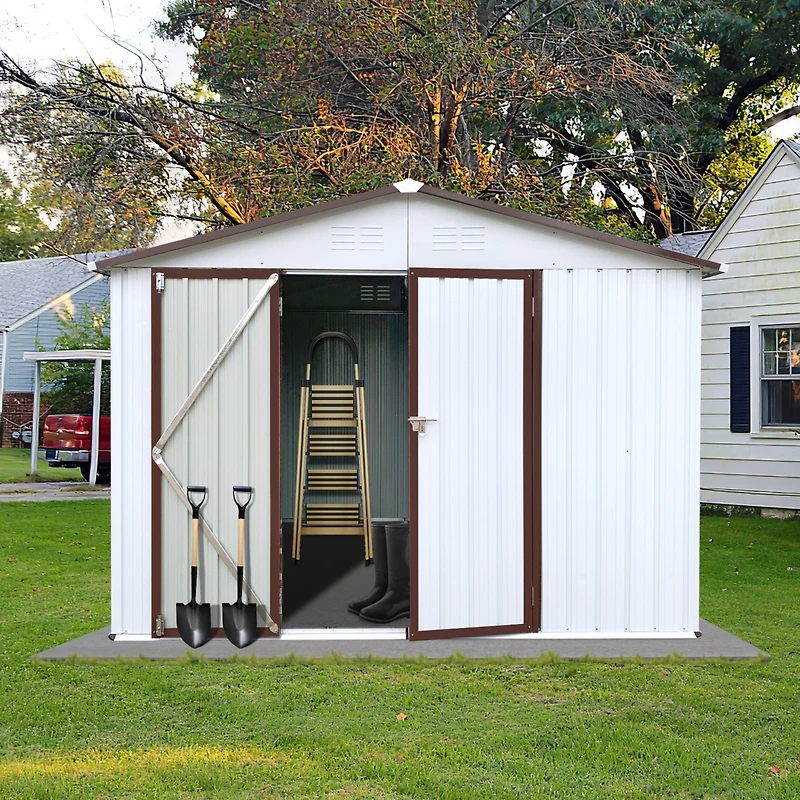 Streamdale Metal Garden Sheds 10FTx8FT Outdoor Storage Sheds White+Coffee