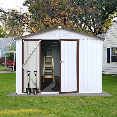 Streamdale Metal Garden Sheds 10FTx8FT Outdoor Storage Sheds White+Coffee