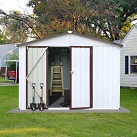 Streamdale Metal Garden Sheds 10FTx8FT Outdoor Storage Sheds White+Coffee