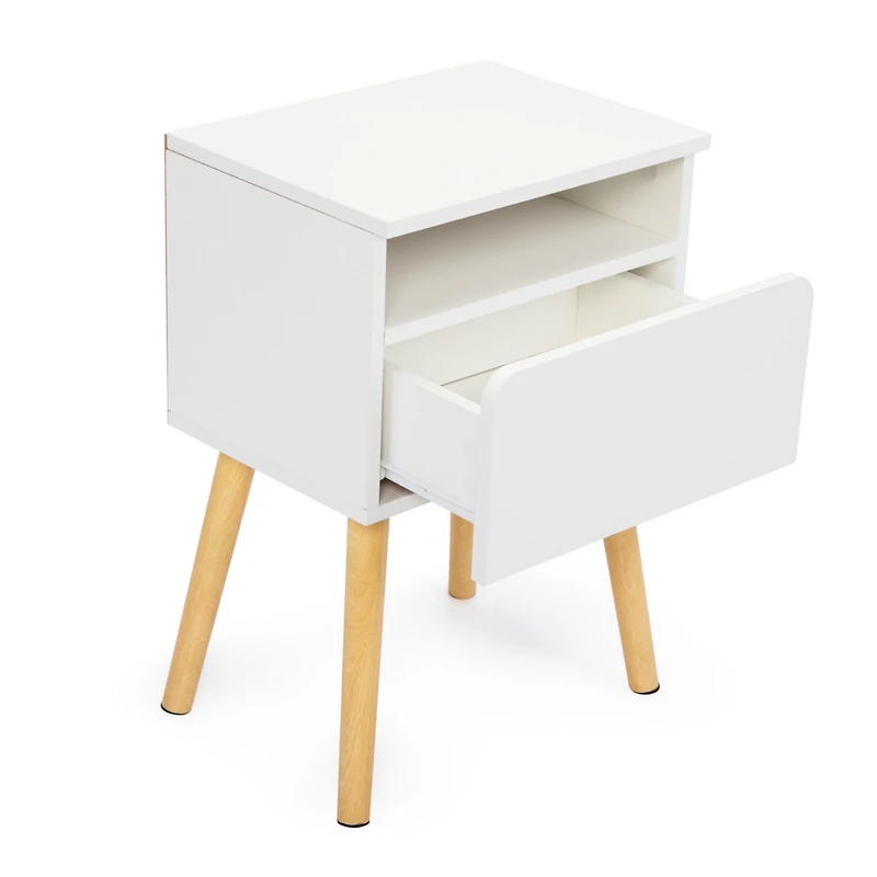 Streamdale Furniture Modern White Bedside Table with Drawers and Shelves