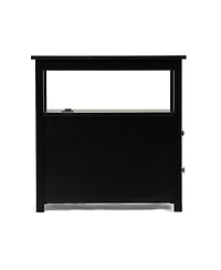 Simplie Fun End Table With Charging Station, Narrow Sofa Side Table, Wooden Nightstand, Bedroom, Black