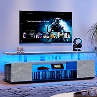 Streamdale Furniture Gray 70 Inch Tv Stand with Led Gaming Console
