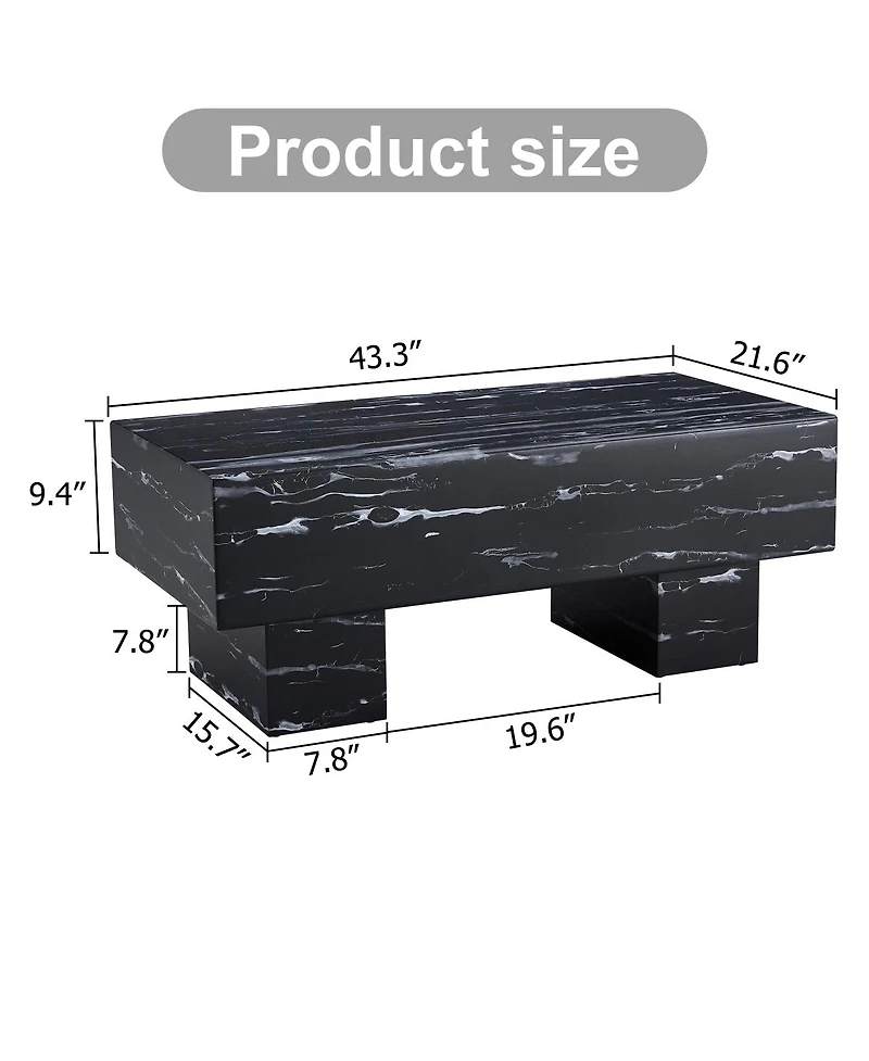 Streamdale Modern Black Coffee Table with Patterns, 43.3"x21.6"x17.2"