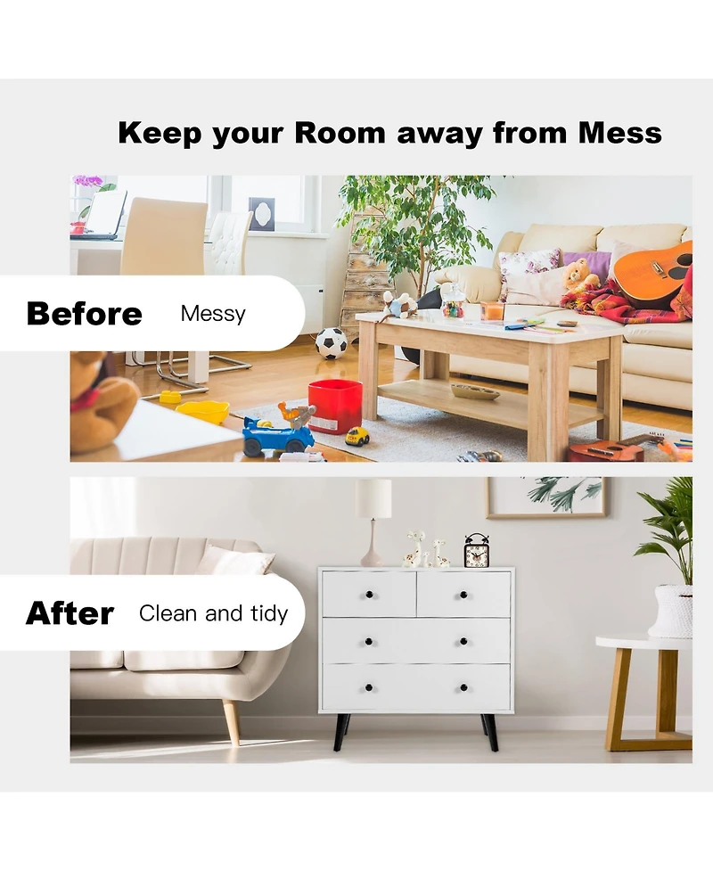 Sugift 4 Drawers Dresser Chest of Drawers Free Standing Sideboard Cabinet