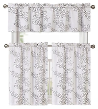 Kate Aurora Shabby Living Brielle Complete 3 Piece Embroidered Floral Cafe Kitchen Curtain Tier & Valance Set