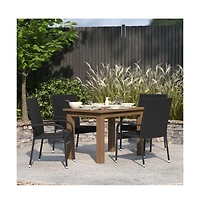 Merrick Lane Set Of 4 Mathias Indoor/Outdoor Black Wicker Patio Chairs With Powder Coated Steel Frame, Comfortably Curved Back And Arms