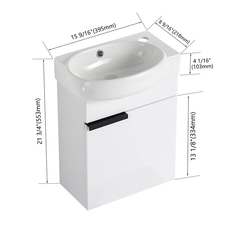 Streamdale Soft Close Doors Bathroom Vanity With Sink, 16 Inch For Small Bathroom