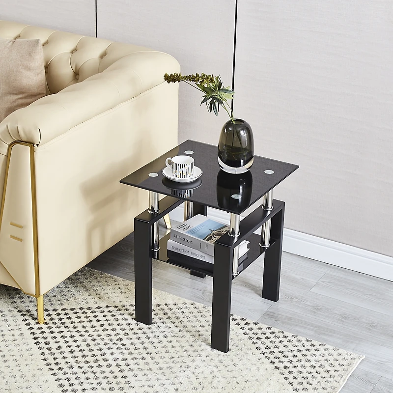 Streamdale 2-Layer Tempered Glass End Table