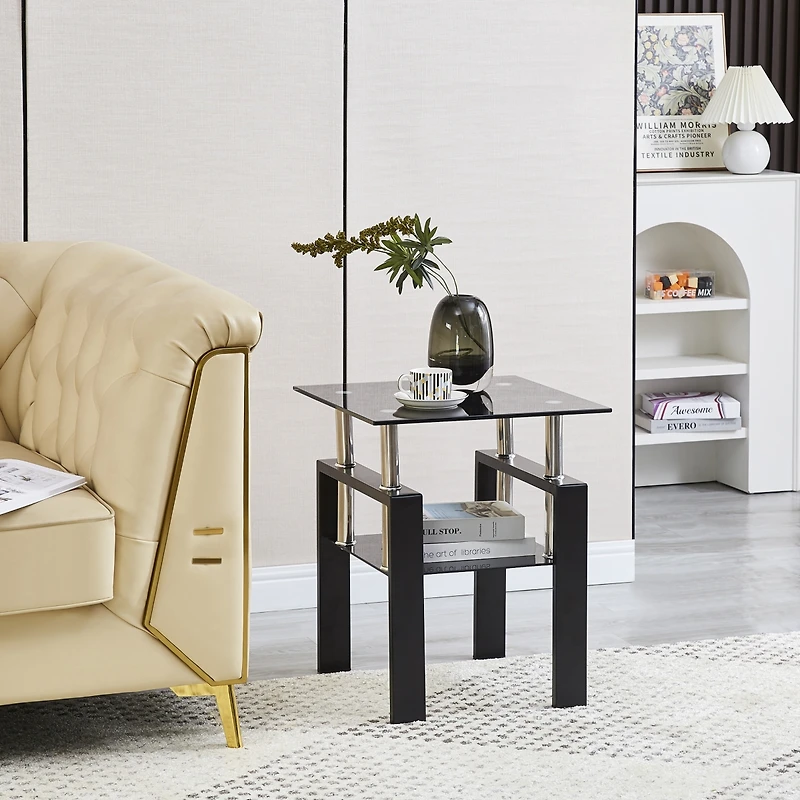 Streamdale 2-Layer Tempered Glass End Table