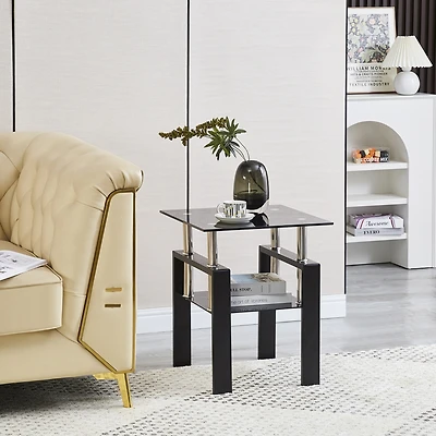 Streamdale 2-Layer Tempered Glass End Table