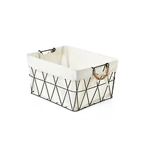 Home Outfitters S/3 Lined Tapered Rect Bins W/ Fold Down Binded Jute Handles, Gun Metal