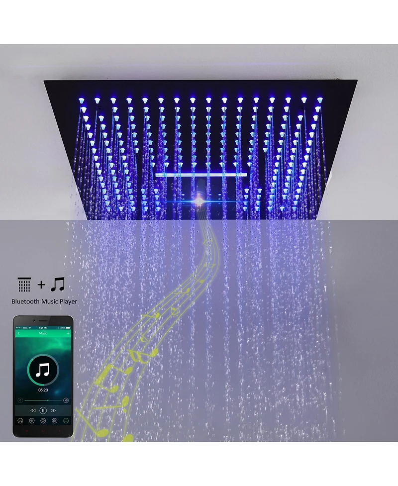 Mondawe 16" Ceiling Mounted Led Music Thermostatic Shower System Set with Handheld Spray & 3 Body Jets, Brushed Nickel