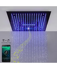 Mondawe 16" Ceiling Mounted Led Music Thermostatic Shower System Set with Handheld Spray & 3 Body Jets, Brushed Nickel