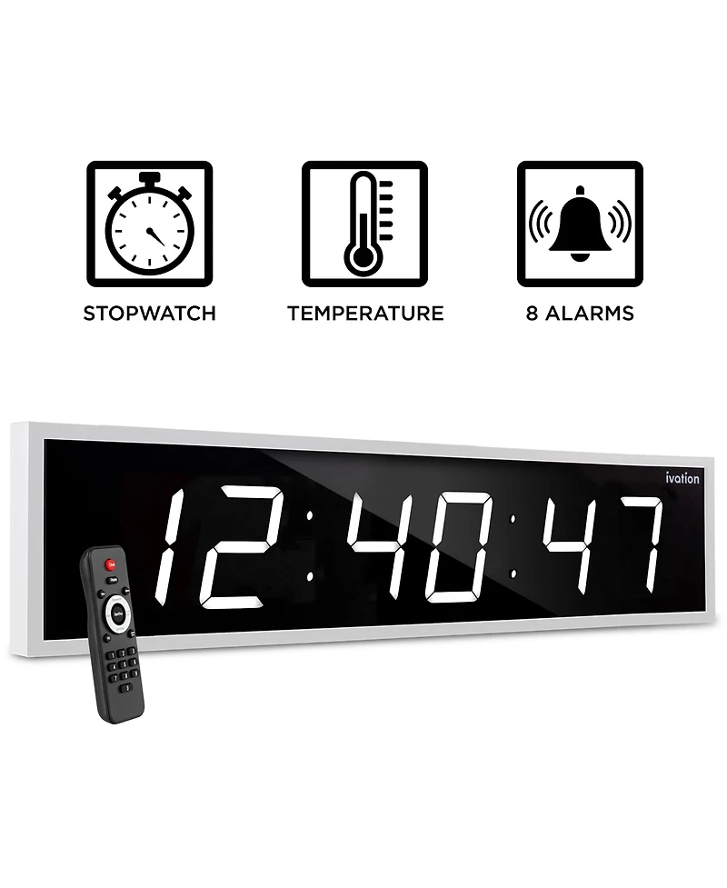 Ivation Large Digital Clock, 72" Led Wall Clock with Alarms, Timer & More