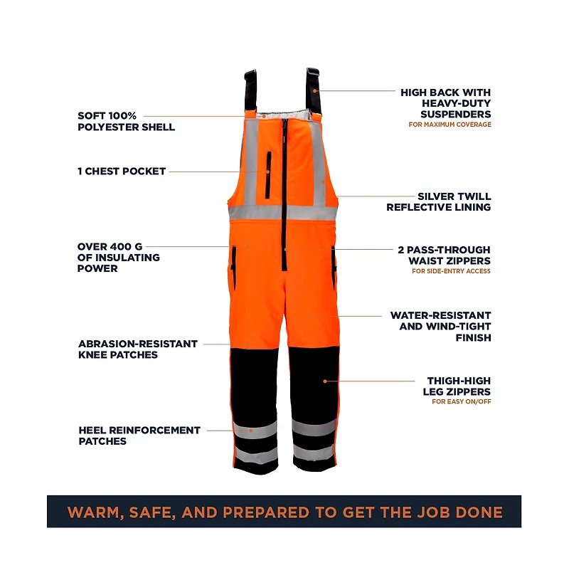 RefrigiWear Men's Hi Vis Insulated Softshell High-Bib Overalls, -20°F (-29°C)