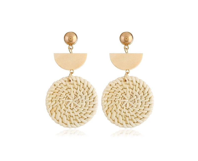 Rattan Earrings Organic Wooden Straw Weave